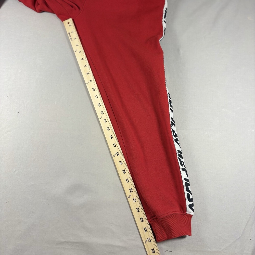 FILA Logo Tape Jogger Sweatpants Mens M Red Fleece Lined Athletic Side Stripe - Picture 10 of 12